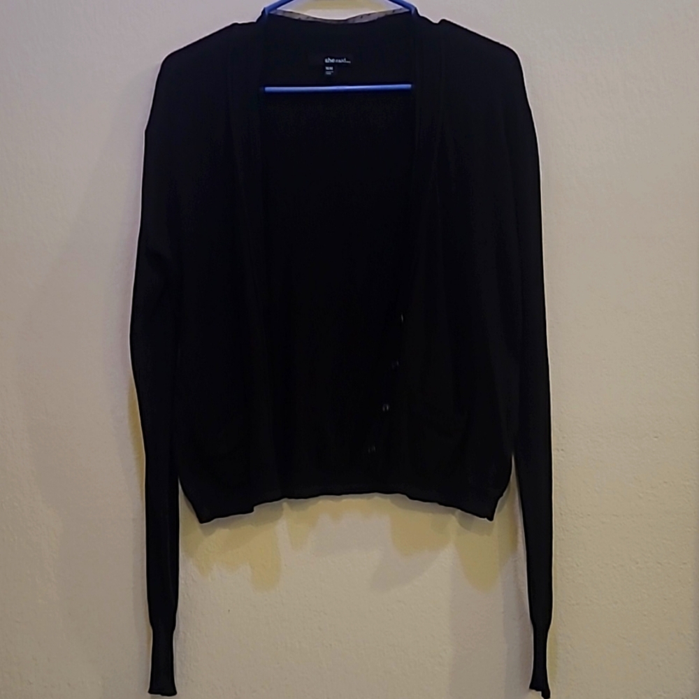 She said..., M, Black Cardigan With Dotted Lace Trim